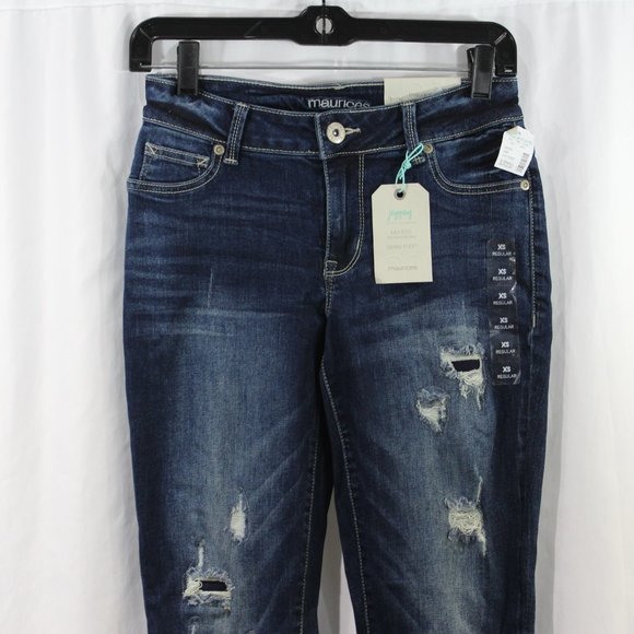 Maurices Dark Wash Distressed‎ Mid Rise Jegging Jeans NWT - Picture 2 of 6